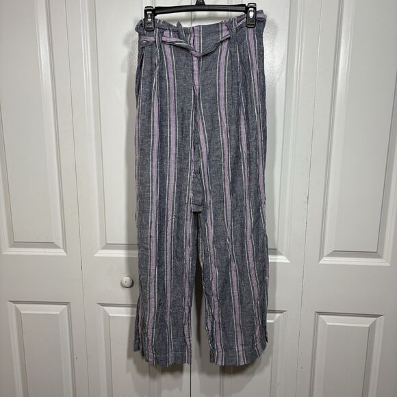 Laundry Shelli Segal Linen Pants Womens M Stripe Boho Resortcore Belt - Picture 3 of 9